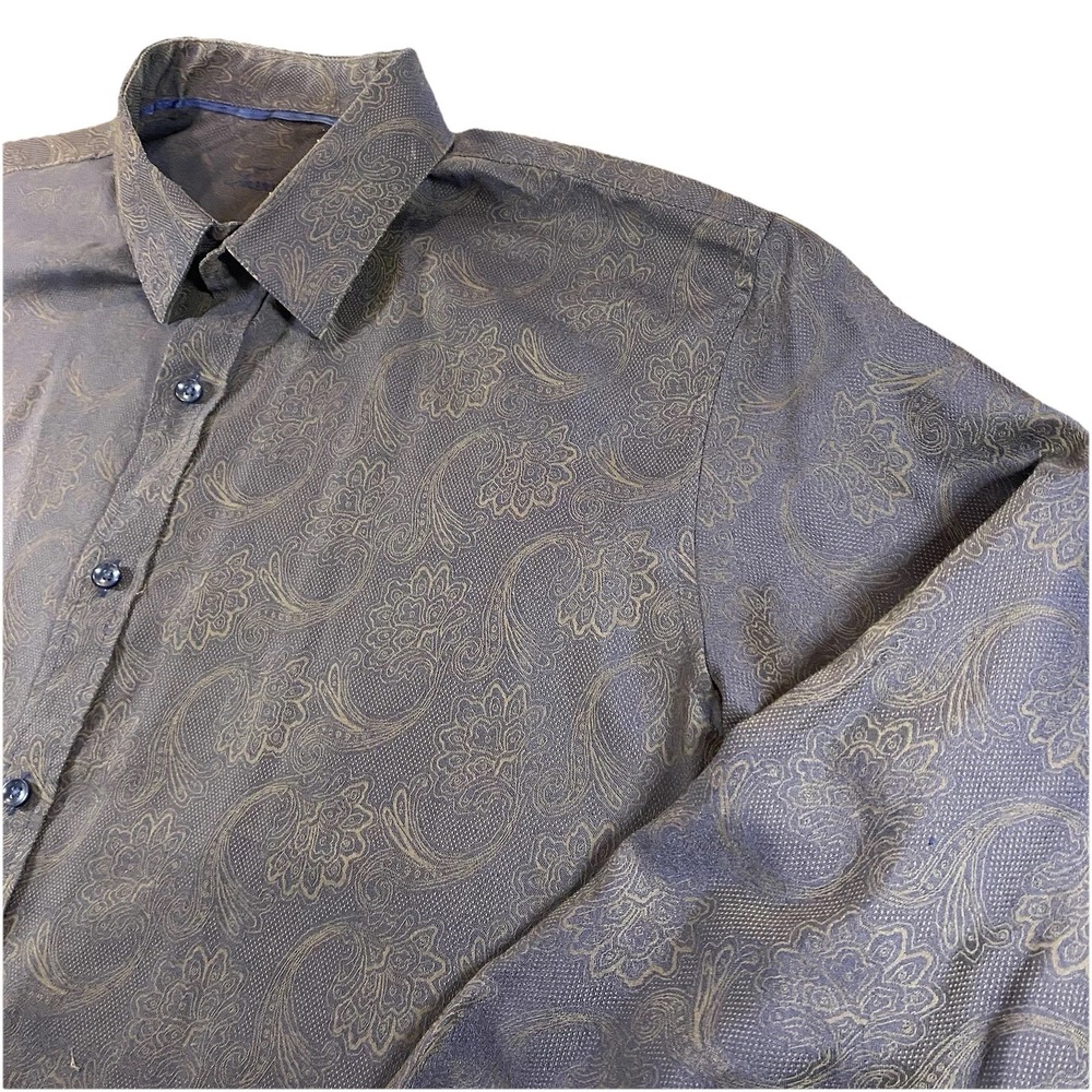 Tasso Elba Men's Shirt Brown Blue Paisley Larger‎ Button Up Long Sleeve Cotton